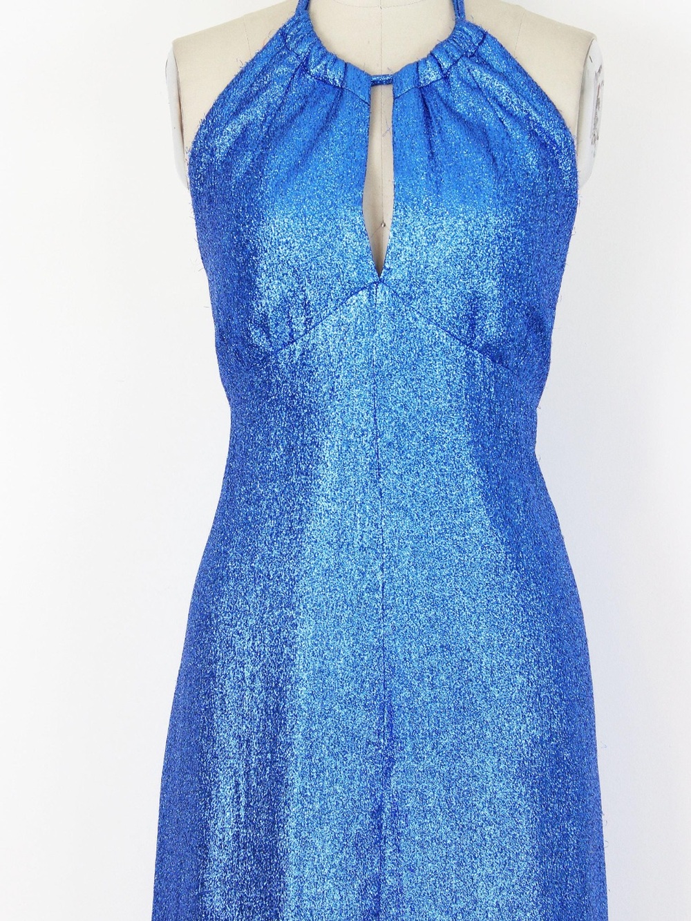 Vintage 70s Electric Blue Halter Maxi Dress - Picture 5 of 8